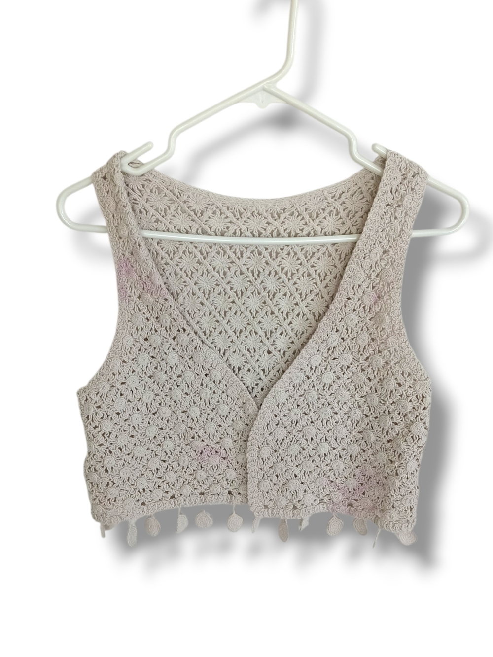 Crochet Sweater Vest Cream Tassels Cropped Knit Boho Hippie Festival Fairy Soft